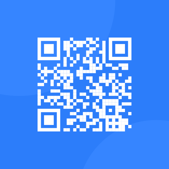 white qr-code on a blue background